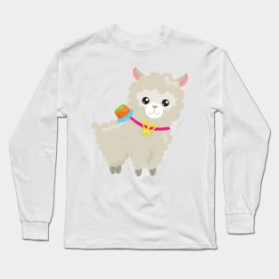 Cute Llama, Alpaca, Little Llama, Llama With Hat Long Sleeve T-Shirt